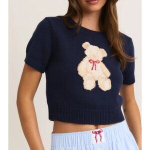 NWT Romeo Romeo Blue Short Sleeve Crew Neck Teddy Bear Cotton Knit Sweater  Sz M
